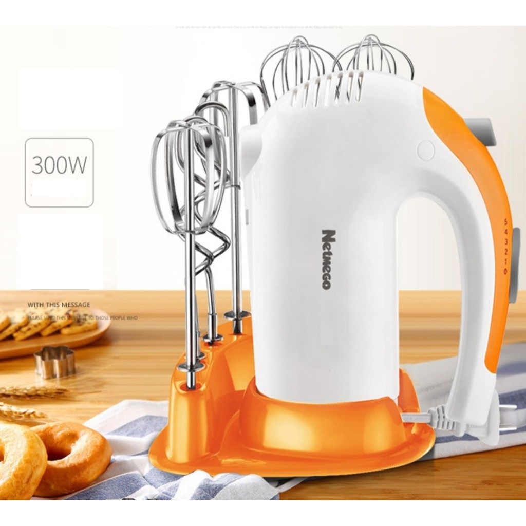 Máy đánh trứng, máy đánh trứng cầm tay,Máy đánh trứng cầm tay đa năng Netmego N38D 300W, máy nhào bột, máy trộn thực phẩm, máy khỏe, 5 tốc độ, dễ sử dụng và vệ sinh