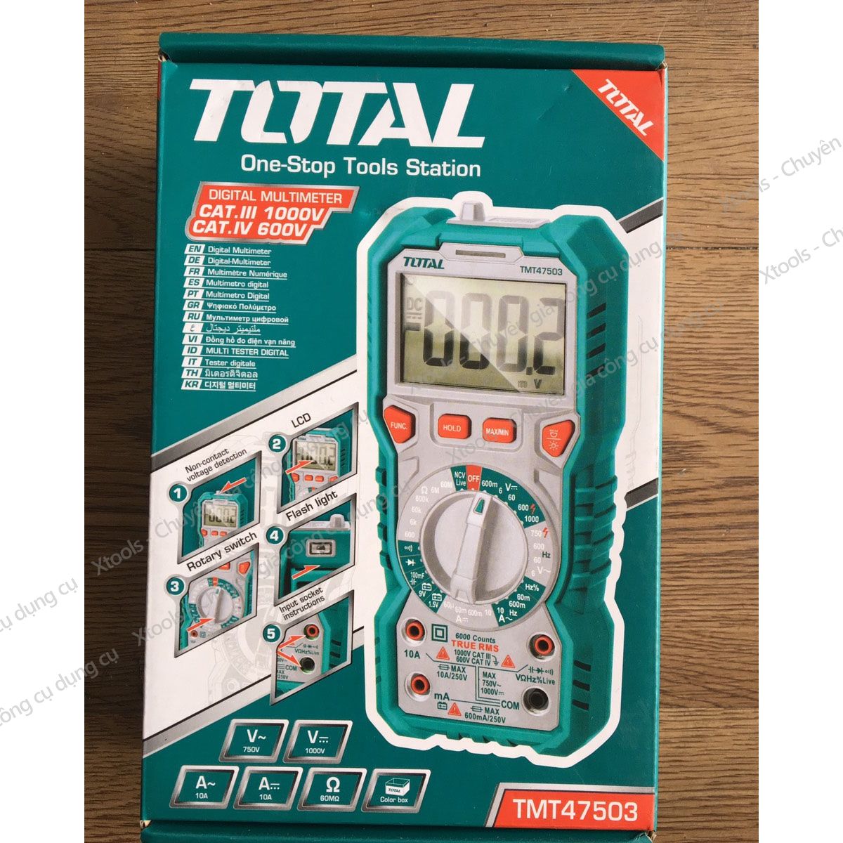 Đồng hồ đo điện vạn năng TOTAL TMT47503 có đầu dò cảm ứng dòng điện. Thiết bị điện vạn năng chất liệu cao cấp 6000 số đếm đúng