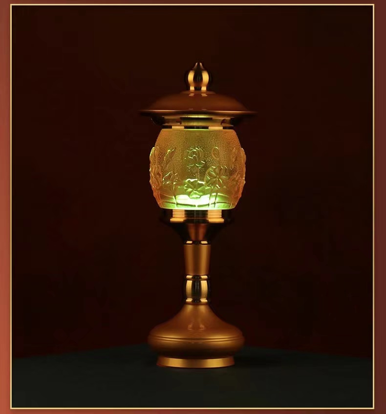 CẶP 2 CÂY ĐÈN LED HOA SEN LƯU LY THỜ CÚNG TRANG TRÍ