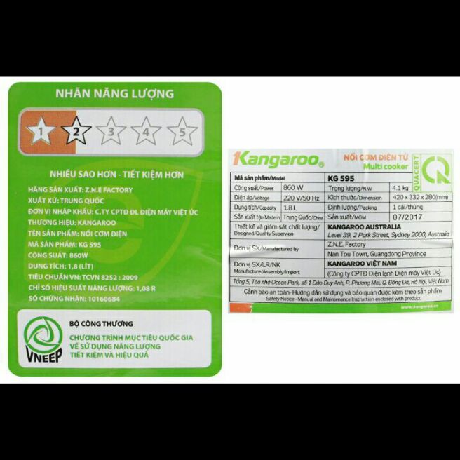 Nồi cơm điện tử 1.8 lít Kangaroo KG595 .. mới 100%