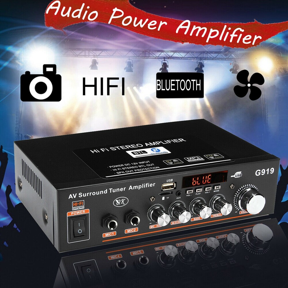 Ban Đầu 600W 220V/12V Protable Bộ Khuếch Đại Mini Âm Thanh HiFi Stereo Bộ Khuếch Đại Công Suất Đầu Thu Bluetooth 2 CH AMP