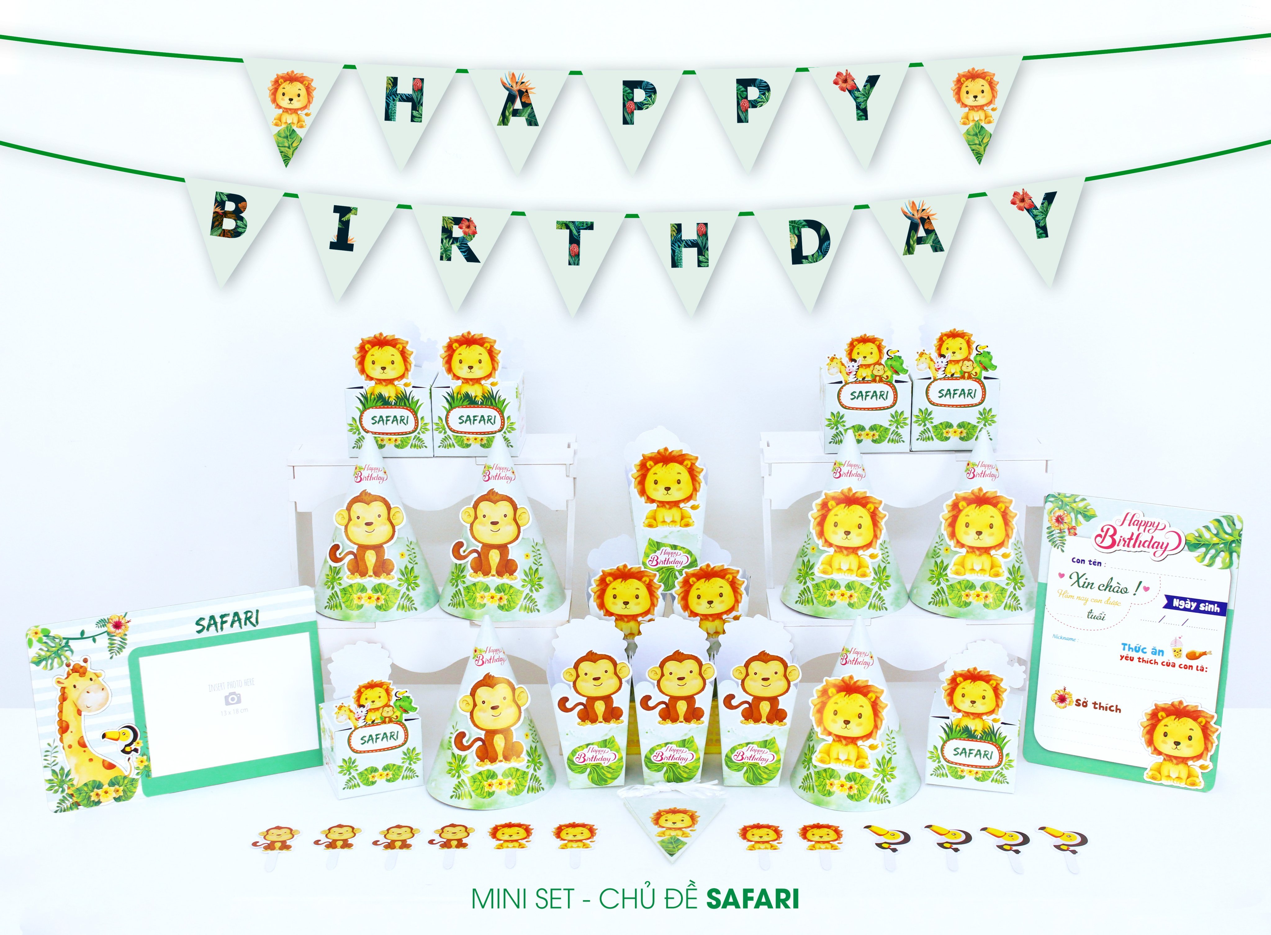 Set mega trang trí bàn tiệc sinh nhật mini dễ thương cho bé trai bé gái