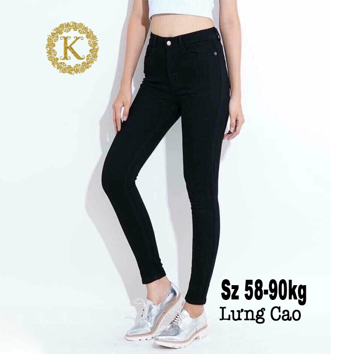 Quần jean đen nữ bigsize 58-90kg,quần lưng cao co giãn 2daden-3438