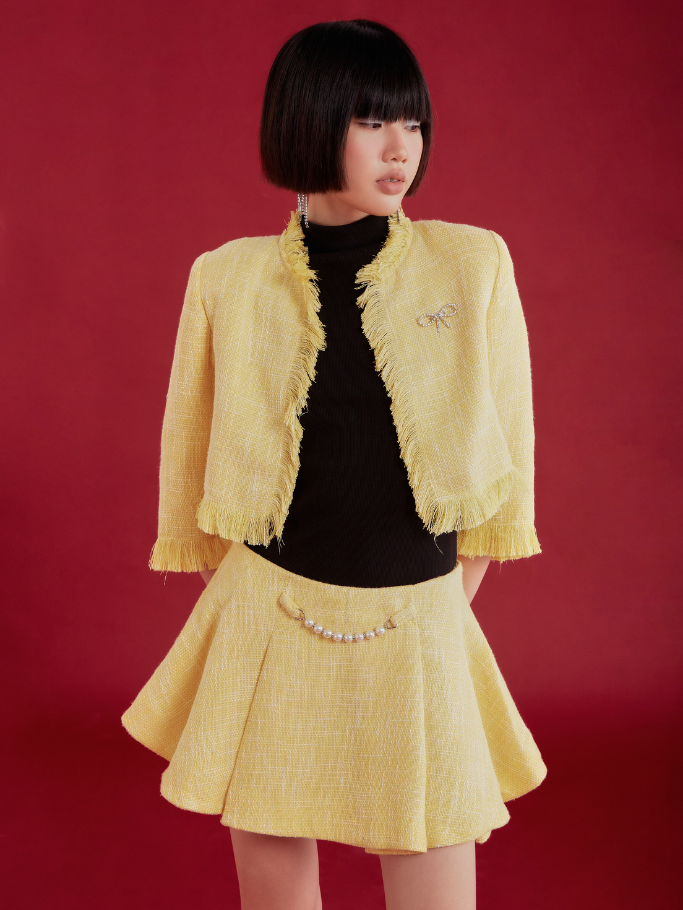 COCO SIN - Váy Mini Tweed Vàng Phối Pearl