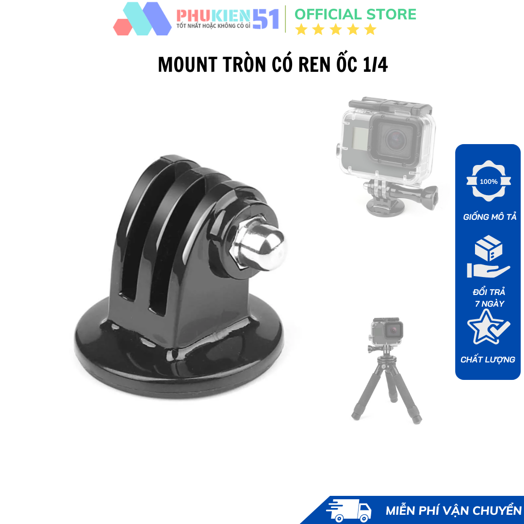 Mount tròn có ren 1/4 chuyển đổi tripod qua Gopro mount nhựa