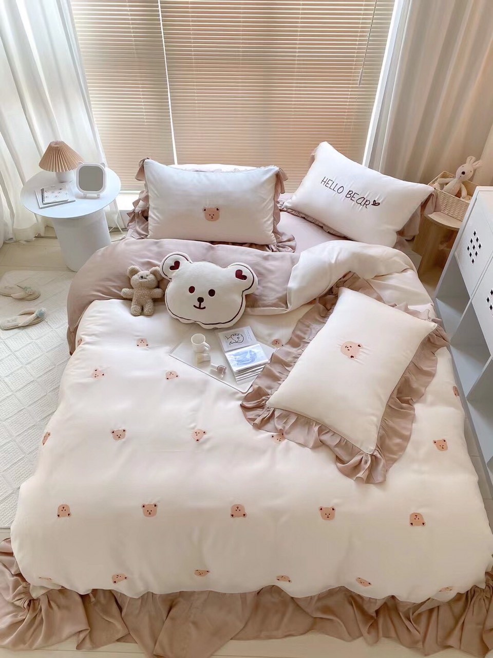 Bộ Chăn ga Tencel Hlhome thêu gấu Teddy Bear