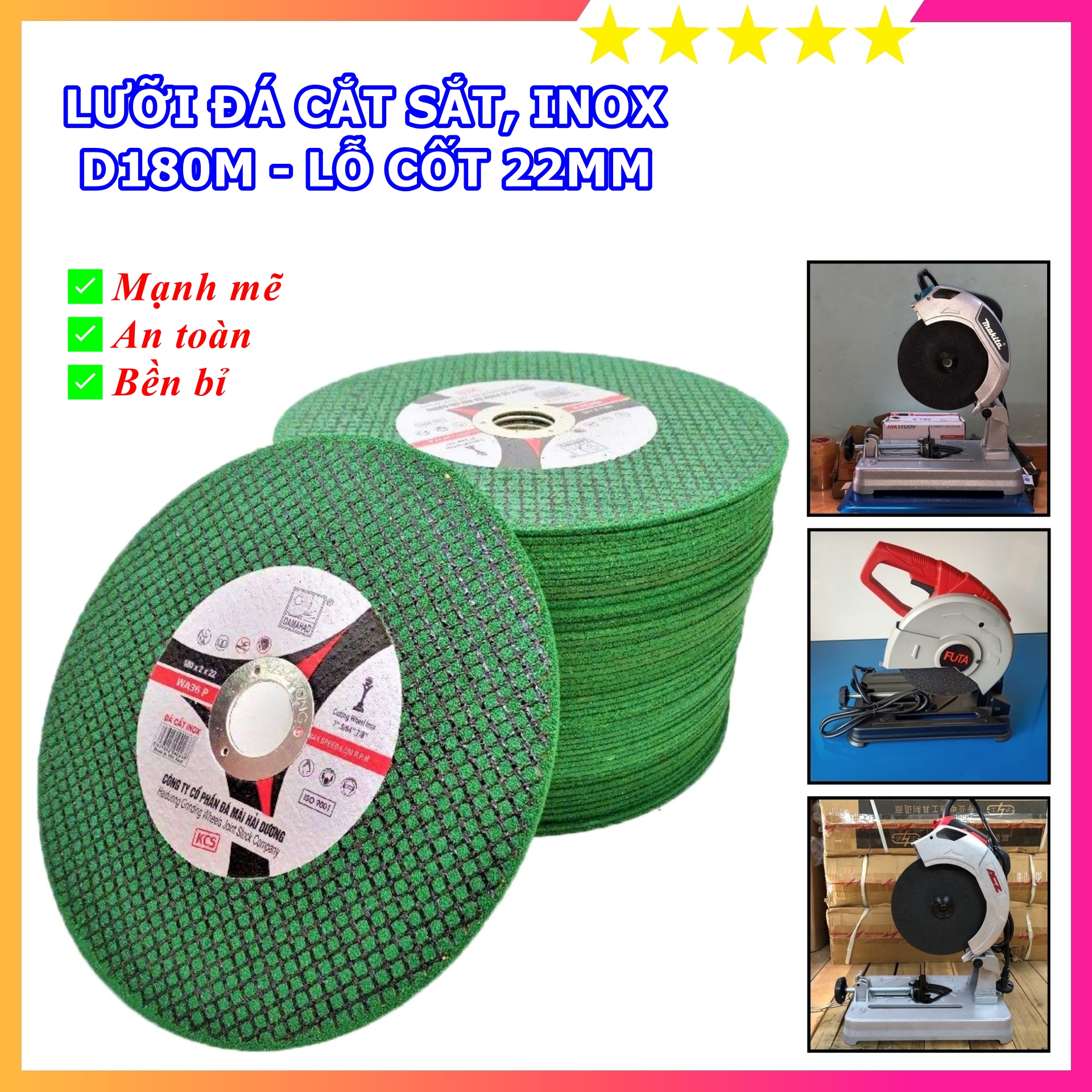 Đá Cắt Sắt, Inox Hải Dương D185 - Lưỡi Cắt Kim Loại 185mm ( Cốt 16-22mm) - Hàng Cao Cấp Chính Hãng