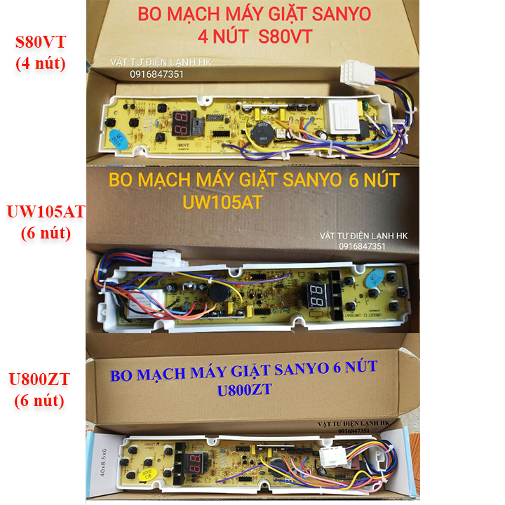 Bo mạch máy giặt sanyo 4 & 6 nút u800zt uw105at s80vt broad 105at 80vt 800zt - mạch sanyo