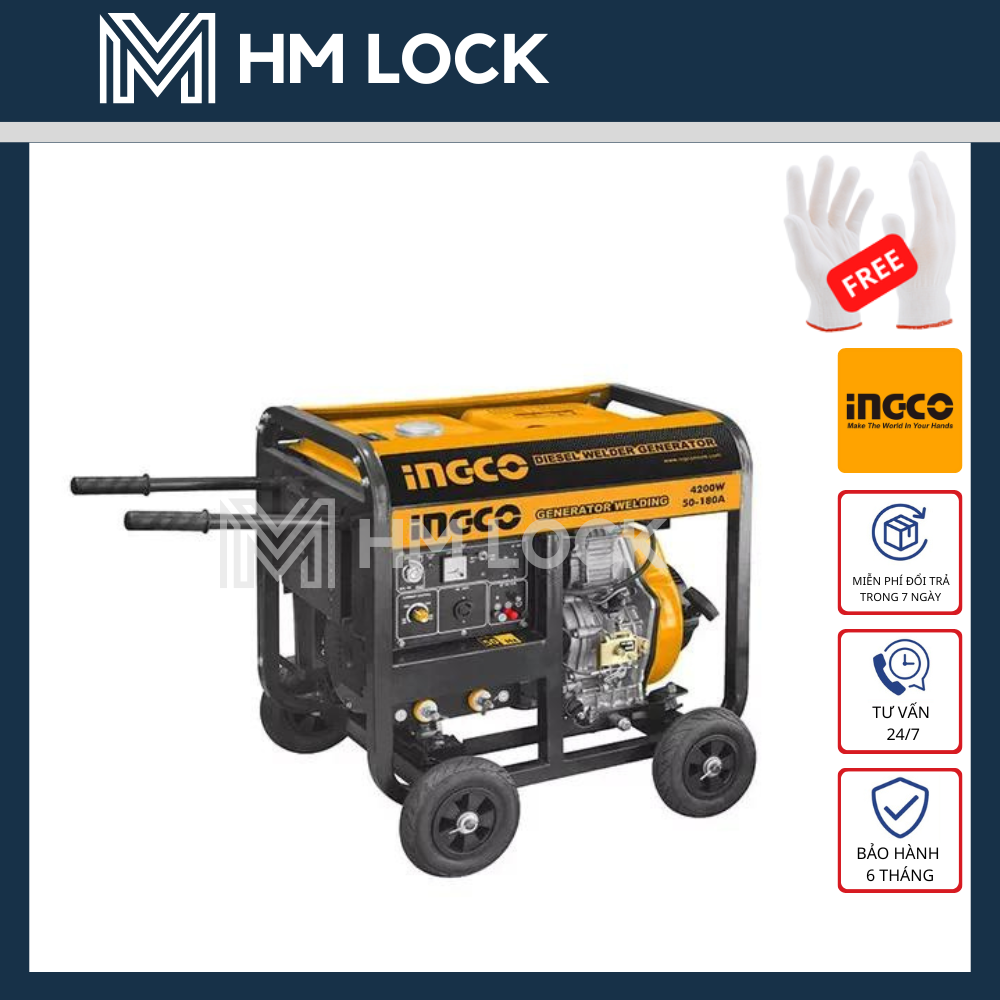 4.6kw máy phát điện 2in1 động cơ dầu diesel - kết hợp máy hàn 180a - motor dây đồng - giật nổ + đề điện - hàng chính hãng - gdw65001 - hm lock