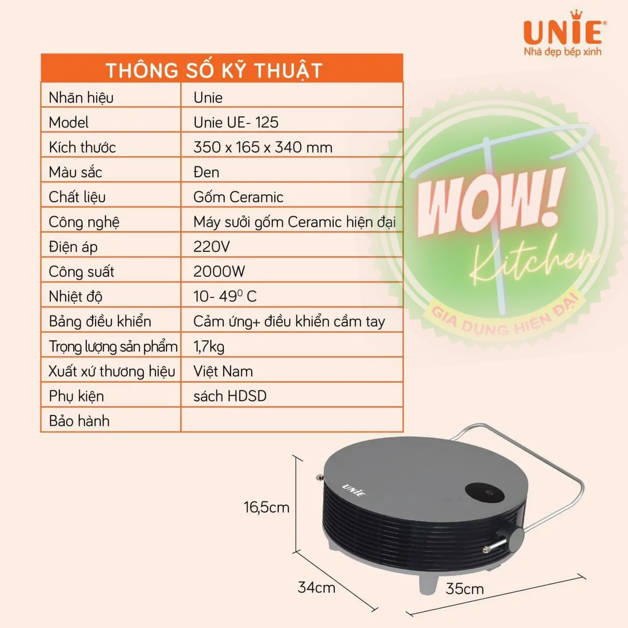 Máy sưởi gốm Unie UE-125