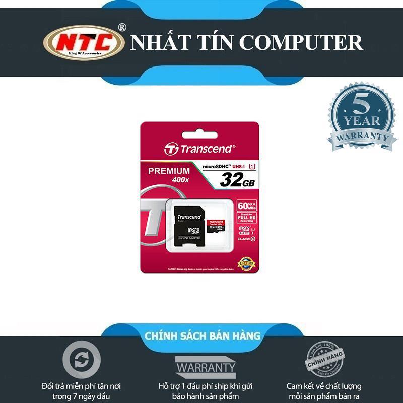[SALE OFF] Thẻ Nhớ MicroSDHC Transcend Premium UHS-I 400X 32GB 60MB/s - kèm adapter (Đen đỏ)