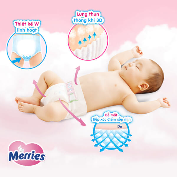 Bỉm tã dán Merries size Newborn 90 miếng (dưới 5kg)