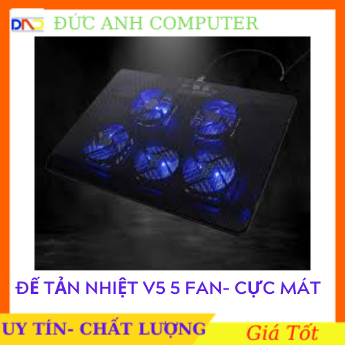 Đế tản nhiệt siêu cao cấp V5 - 5 quạt giải nhiệt cực nhanh dùng cho laptop 14 - 17 inch