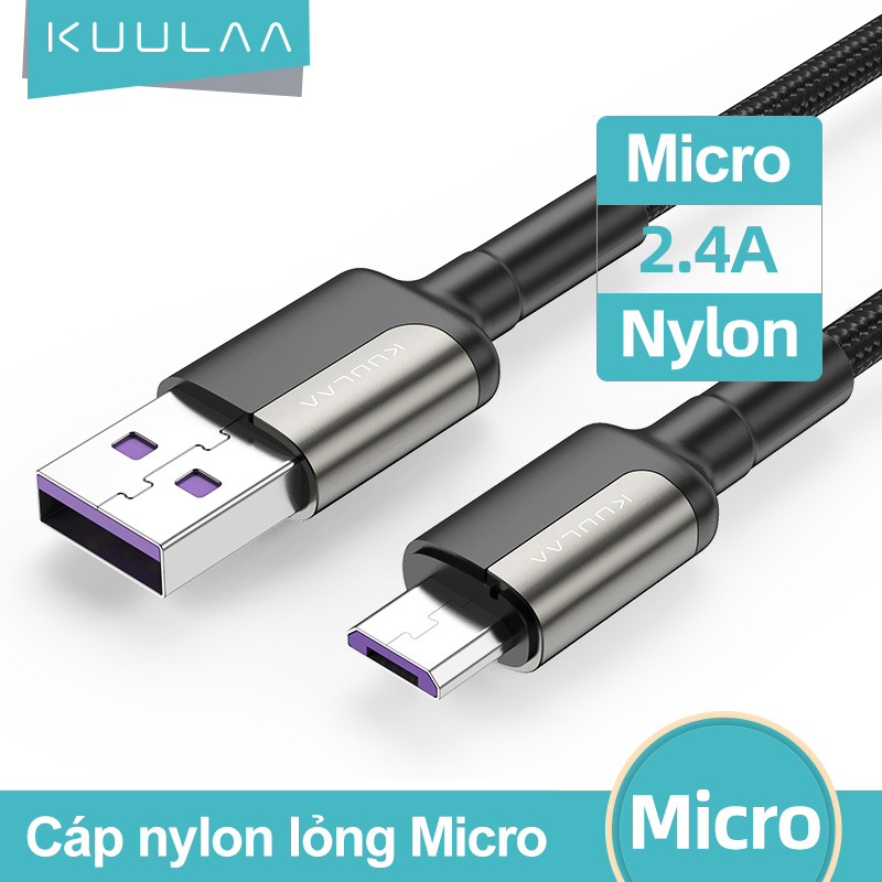 Kuulaa cáp micro usb 2.4a nylon sạc nhanh cáp dữ liệu usb cho điện thoại di động samsung xiaomi lg máy tính bảng android dây sạc nhanh usb