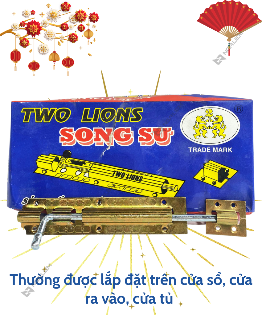 Chốt Cửa Đứng, Ngang Mạ Vàng Song Sư - Two Lions