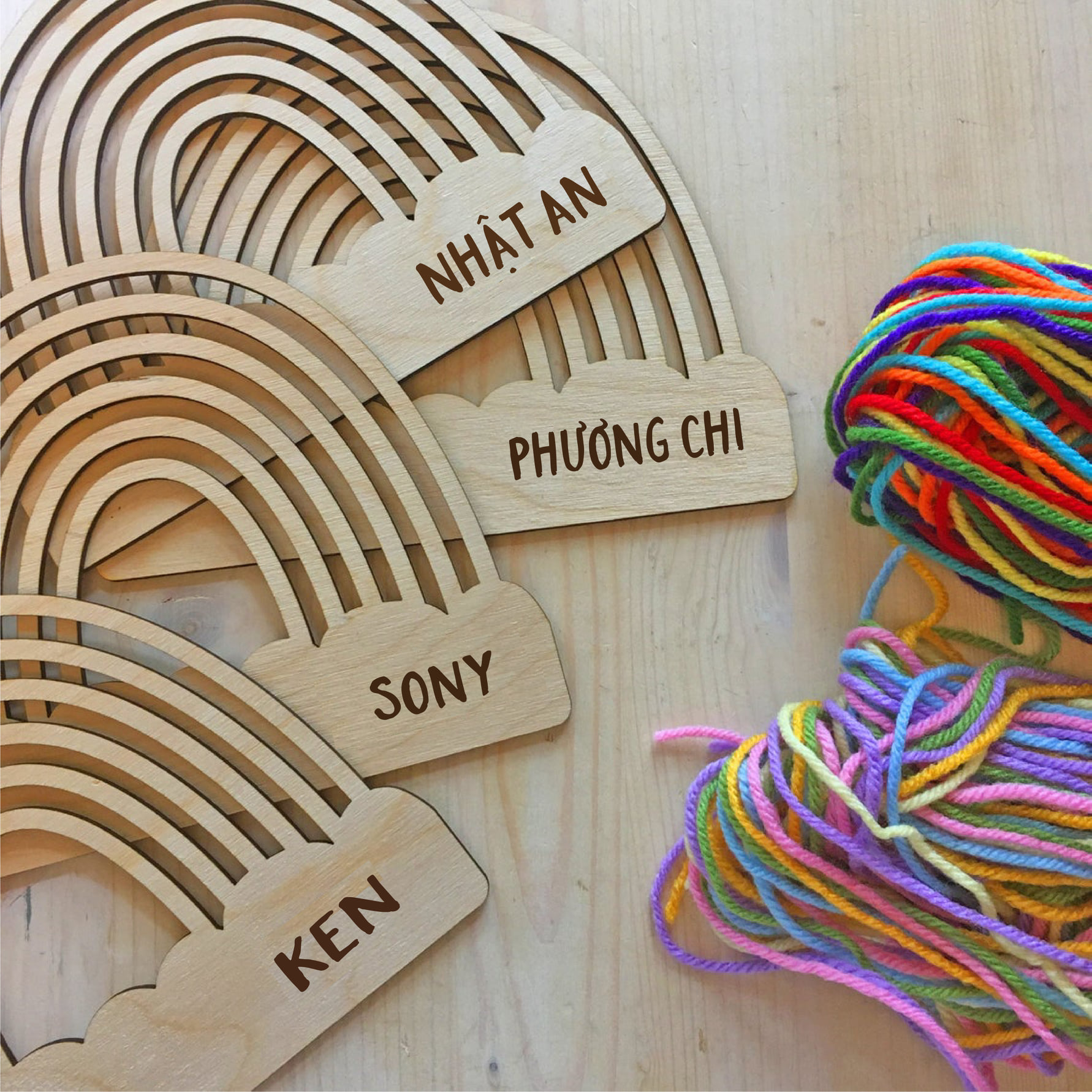 Set gỗ và Len (mẫu Unicorn/ Rainbow)