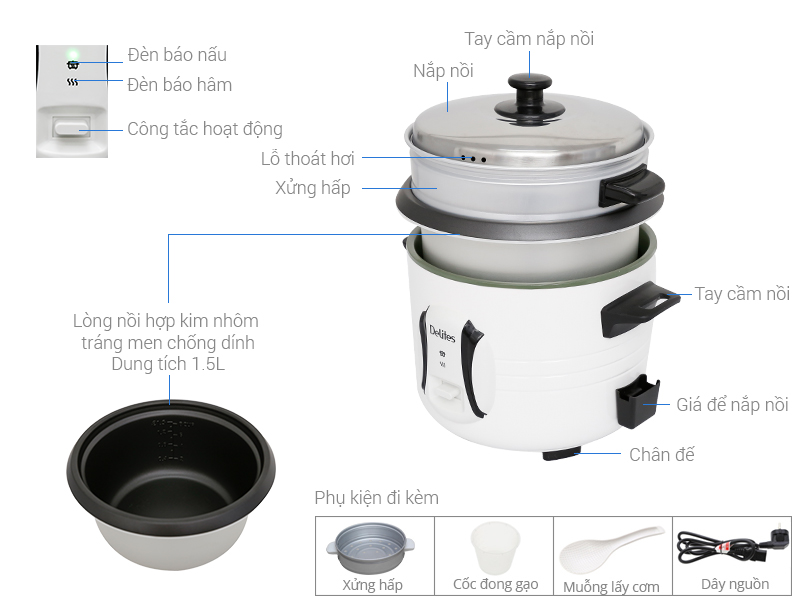 Nồi cơm điện Delites 1.5 lít NCR1502