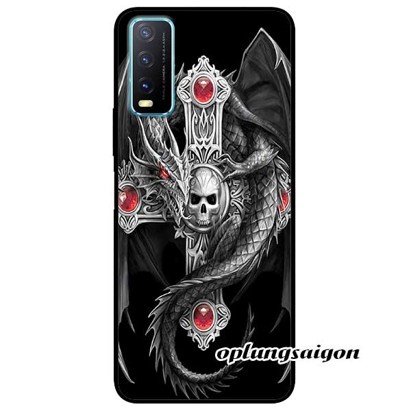 Ốp Cường Lực Dẻo Đen Dành Cho Vivo Y20 / Vivo Y20s Mẫu Ngọc Đỏ Và Rồng
