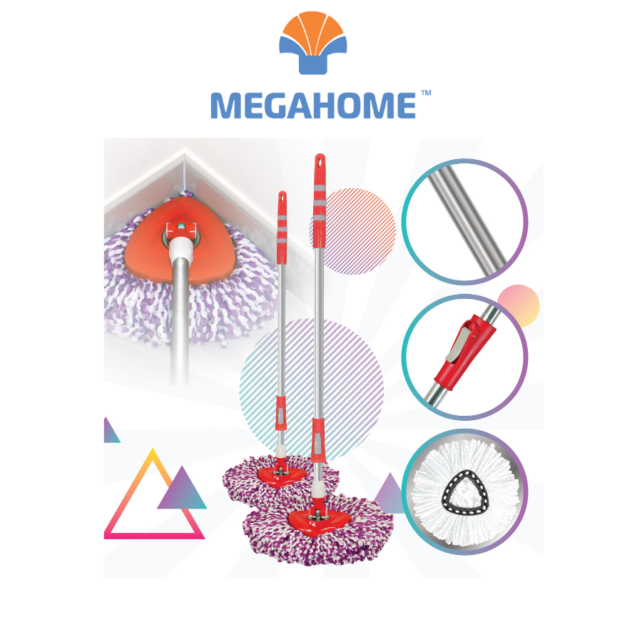 Cây lau nhà Megahome Delta mâm tam giác sử dụng mâm lau tam giác  thích hợp cho tất cả cây lau nhà 360 độ