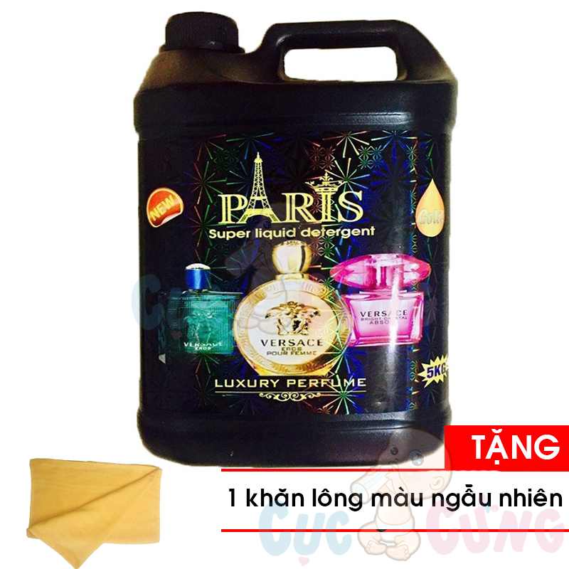 Combo 2 chai nước giặt quần áo Thái Lan Paris 5 lít (Đen) Tặng 1 khăn tắm cotton 25x40cm siêu mềm màu ngẫu nhiên