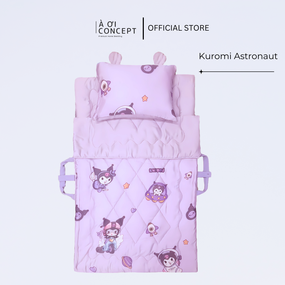 Bộ Chăn gối gấp gọn 5 trong 1 size 70x120cm Tencel cho bé đi học mầm non À Ơi Concept mềm mát nhiều họa tiết