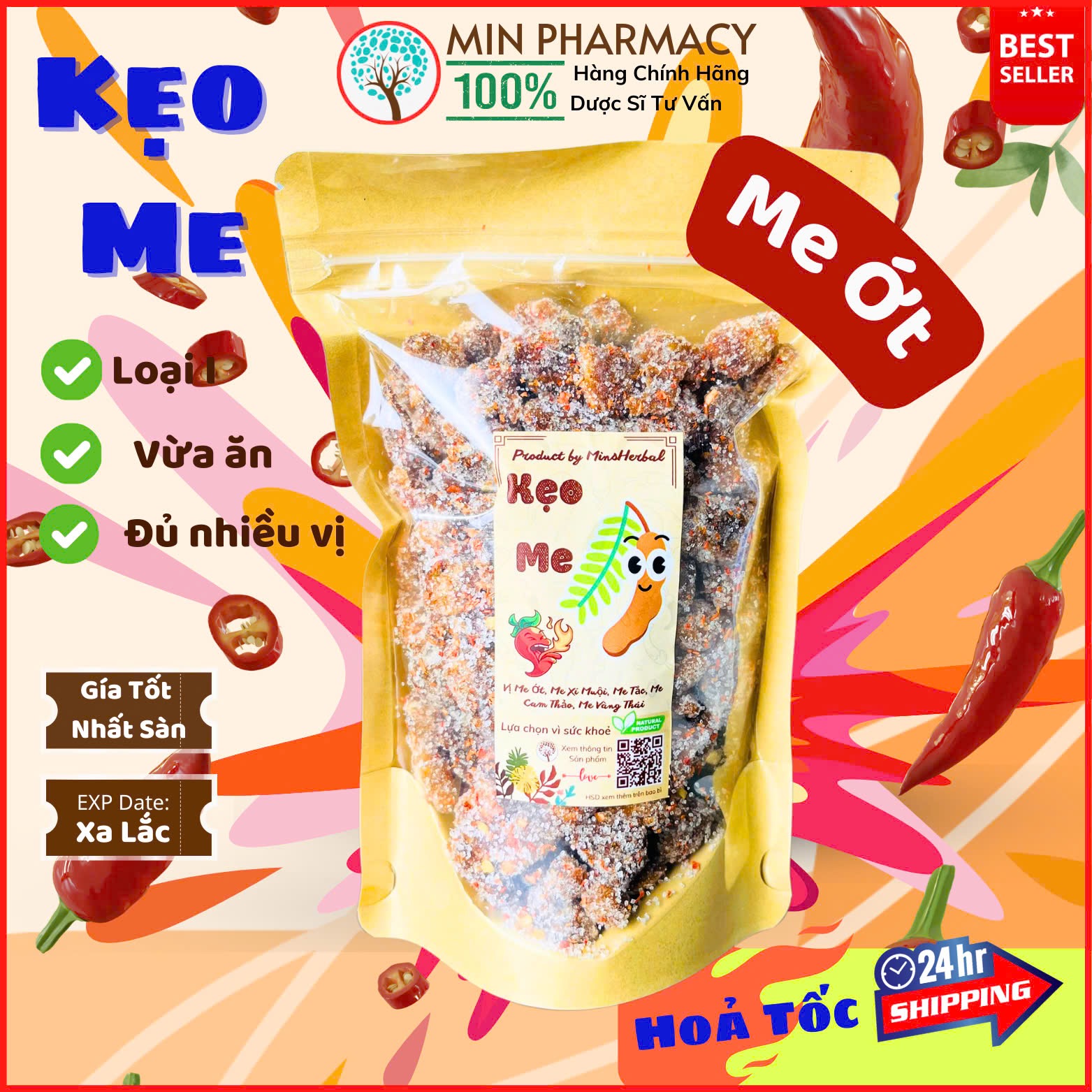 Kẹo me xí muội, me tắc, me cam thảo, me ớt, me Thái vàng chua ngọt hấp dẫn - Minpharmacy