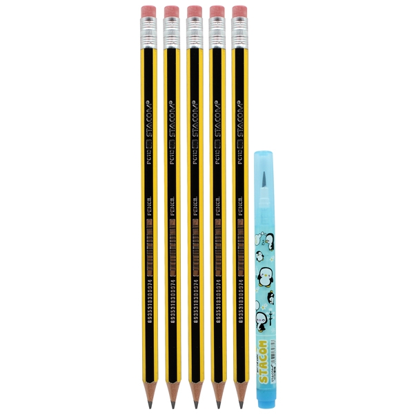 Vỉ 5 bút chì gỗ stacom 2b vpc113 kèm 1 bút chì khúc c202