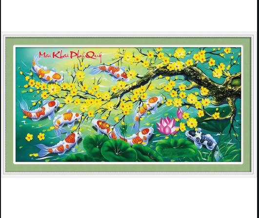 Tranh Thêu Chữ Thập 3D Mai Khai Phú Quý 88923 (KHÁCH TỰ THÊU) KT:93X52CM