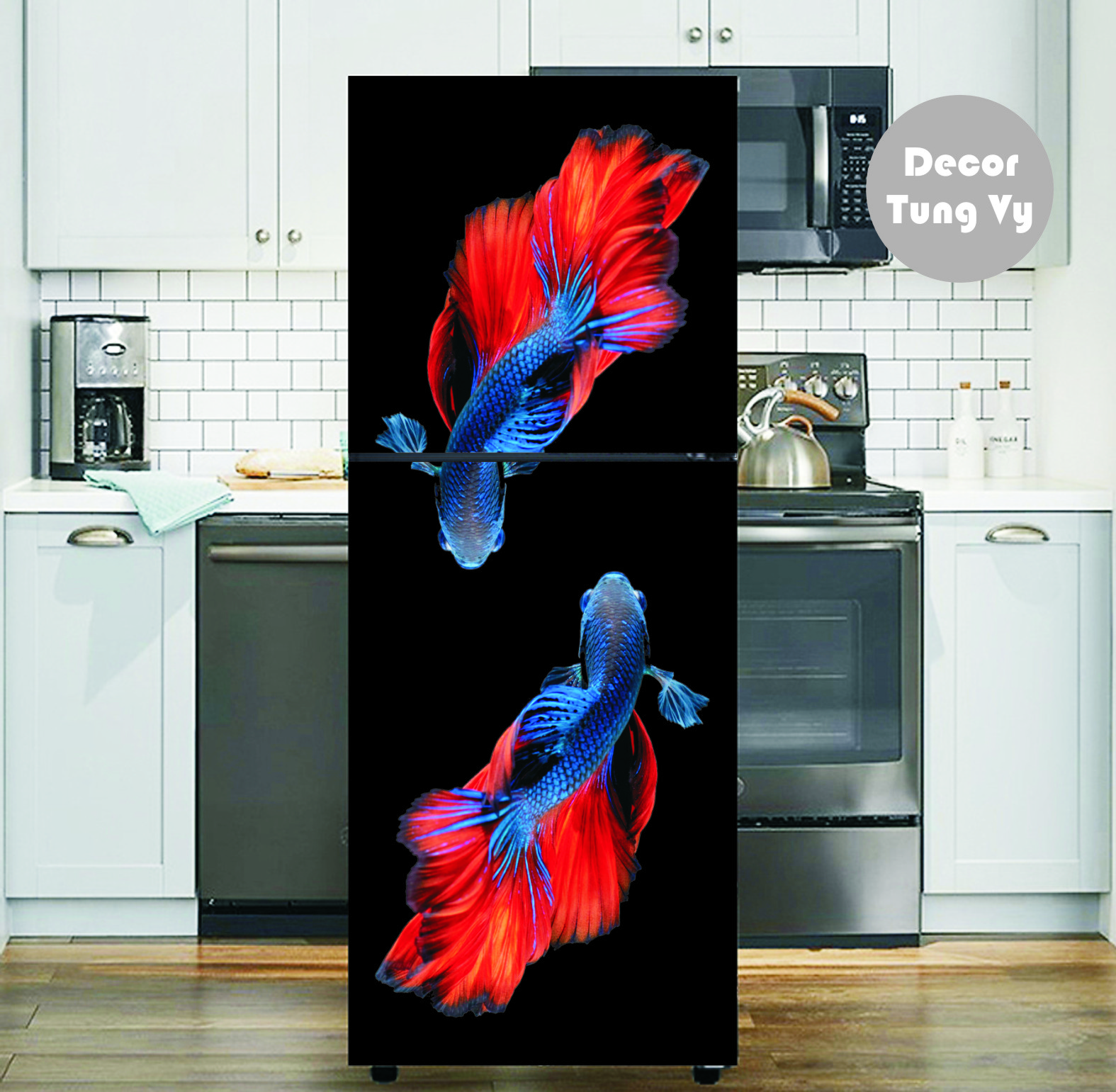 Decal dán tủ lạnh cá tài lộc phong thủy mang lại sự may mắn - dán kính - máy giặt trang trí tường