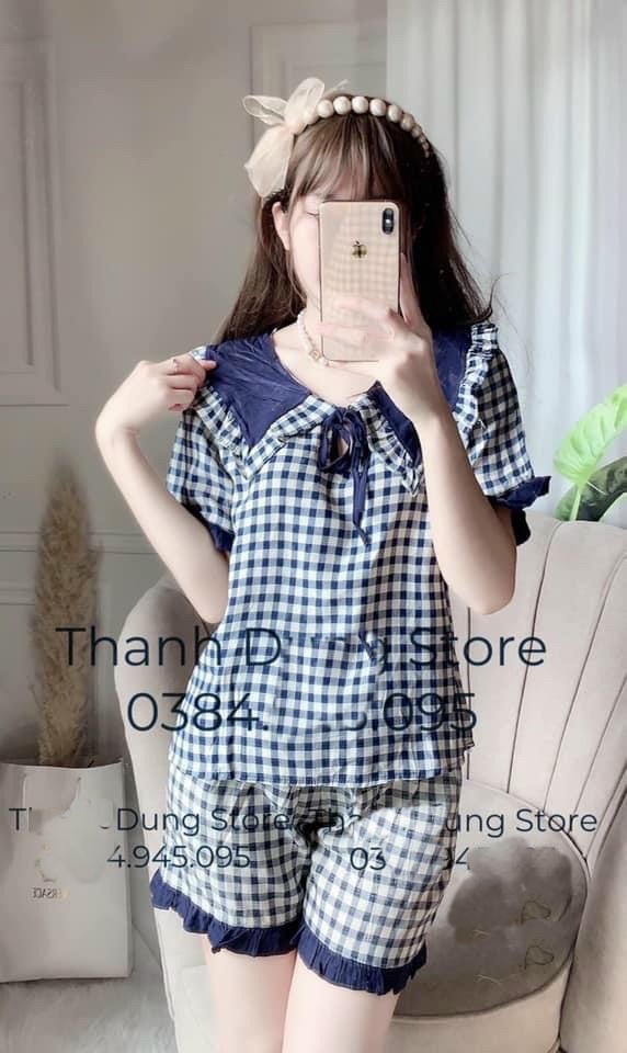 Đồ ngủ đùi caro vải kate lụafreesize dưới 54kg
