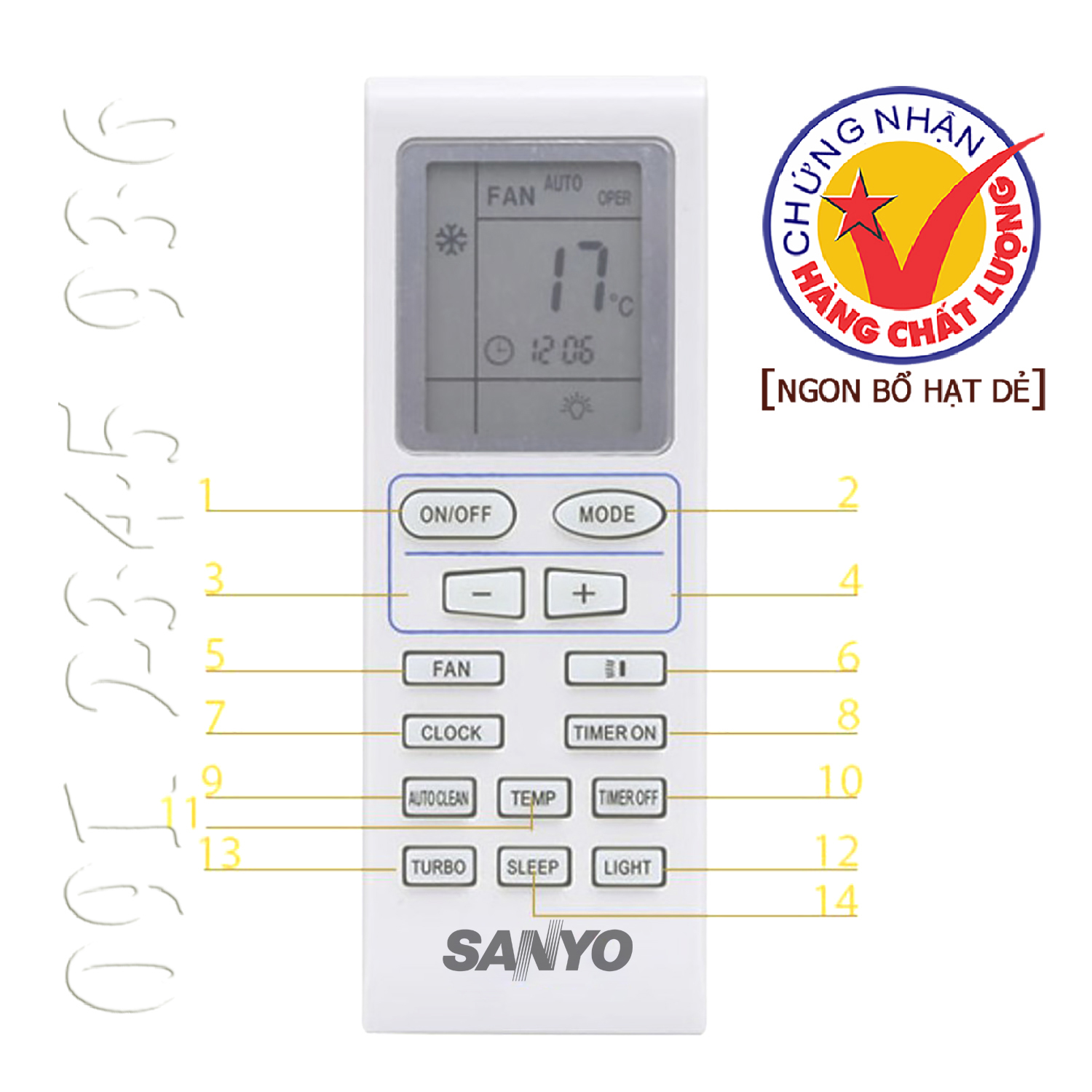 Điều khiển SANYO [HÀNG ĐẸP] cho điều hòa. (Mẫu số 2)