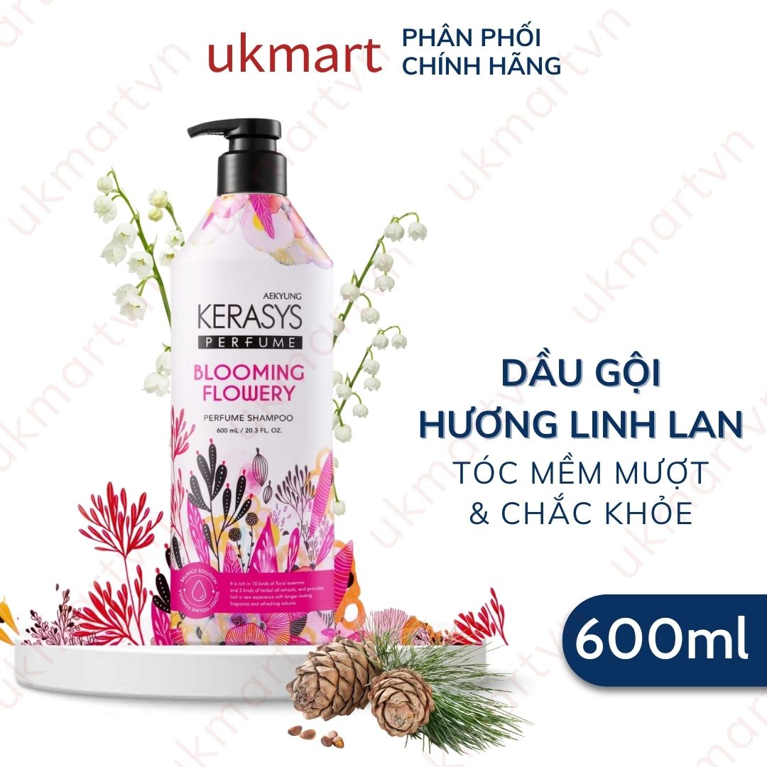 Dầu gội Dầu xả nước hoa Kerasys Perfume Blooming & Flowery Rinse 600ml làm sạch dịu nhẹ, lưu hương dài lâu