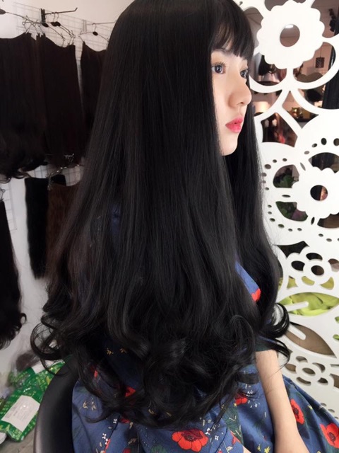 Tóc giả nguyên đầu xoăn đen