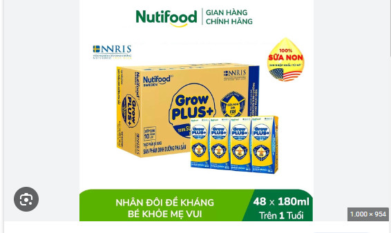 Thùng 48 Hộp Sữa Bột Pha Sẵn Nutifood GrowPLUS+ Sữa Non (Vàng) 180ml