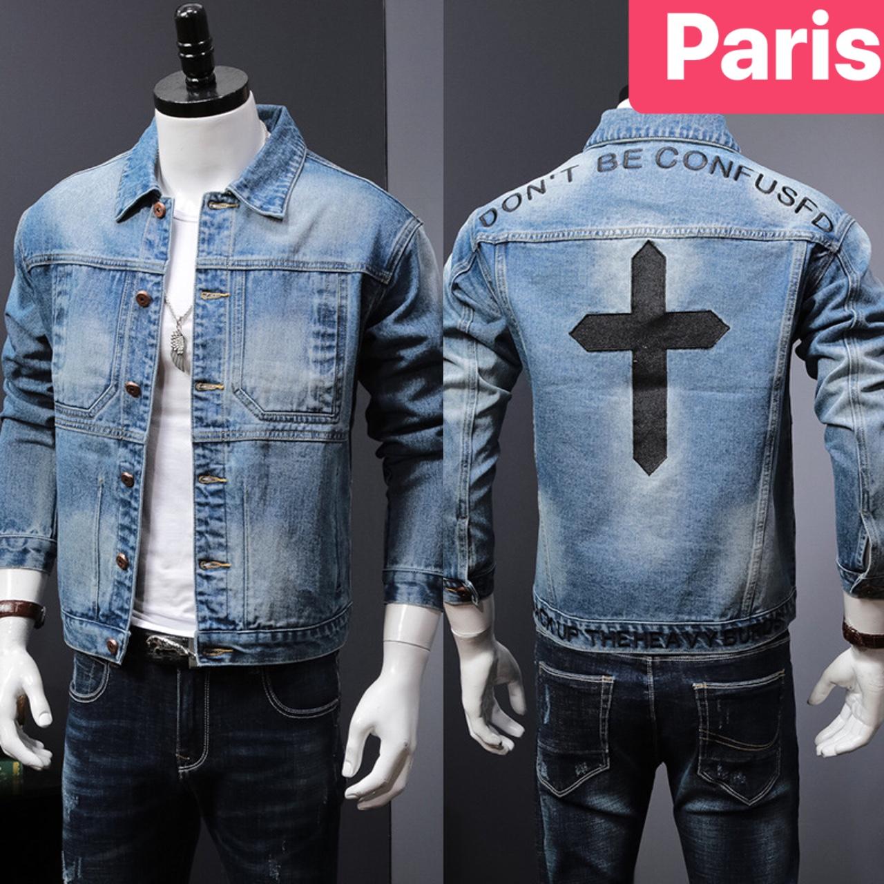 ÁO KHOÁC JEAN NAM CHẤT BÒ XANH THẬP GIÁ CÔNG GIÁO CAO CẤP - PARIS FASHION