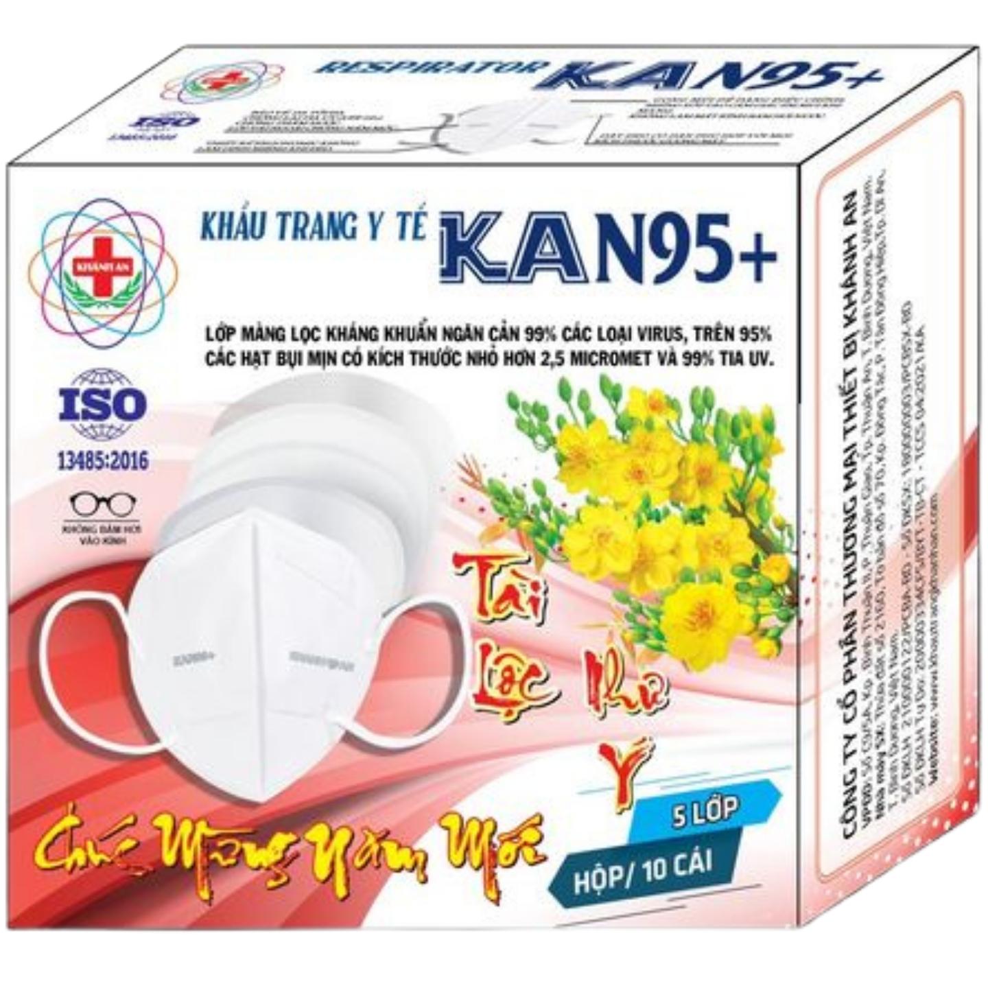 Khẩu trang y tế 5 lớp Khánh An KA N95+ kháng khuẩn màng lọc đặc biệt giúp ngăn cản 95% bụi mịn nhỏ hơn 2.5 micromet và 99% tia UV, không bam hơi vào kính