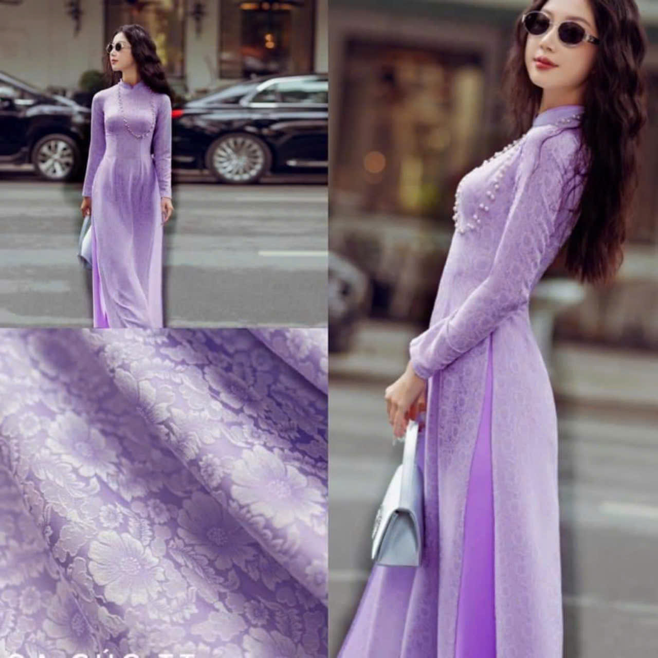Vải áo dài gấm lụa cao cấp dệt hoa văn nổi - gấm lụa hoa cúc