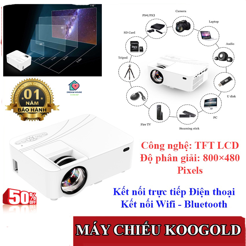 Máy chiếu koogold full hd cầm tay di động, máy chiếu mini mang cả thế giới phim trong tay bạn bảo hành sản phẩm 12 tháng lỗi 1 đổi 1