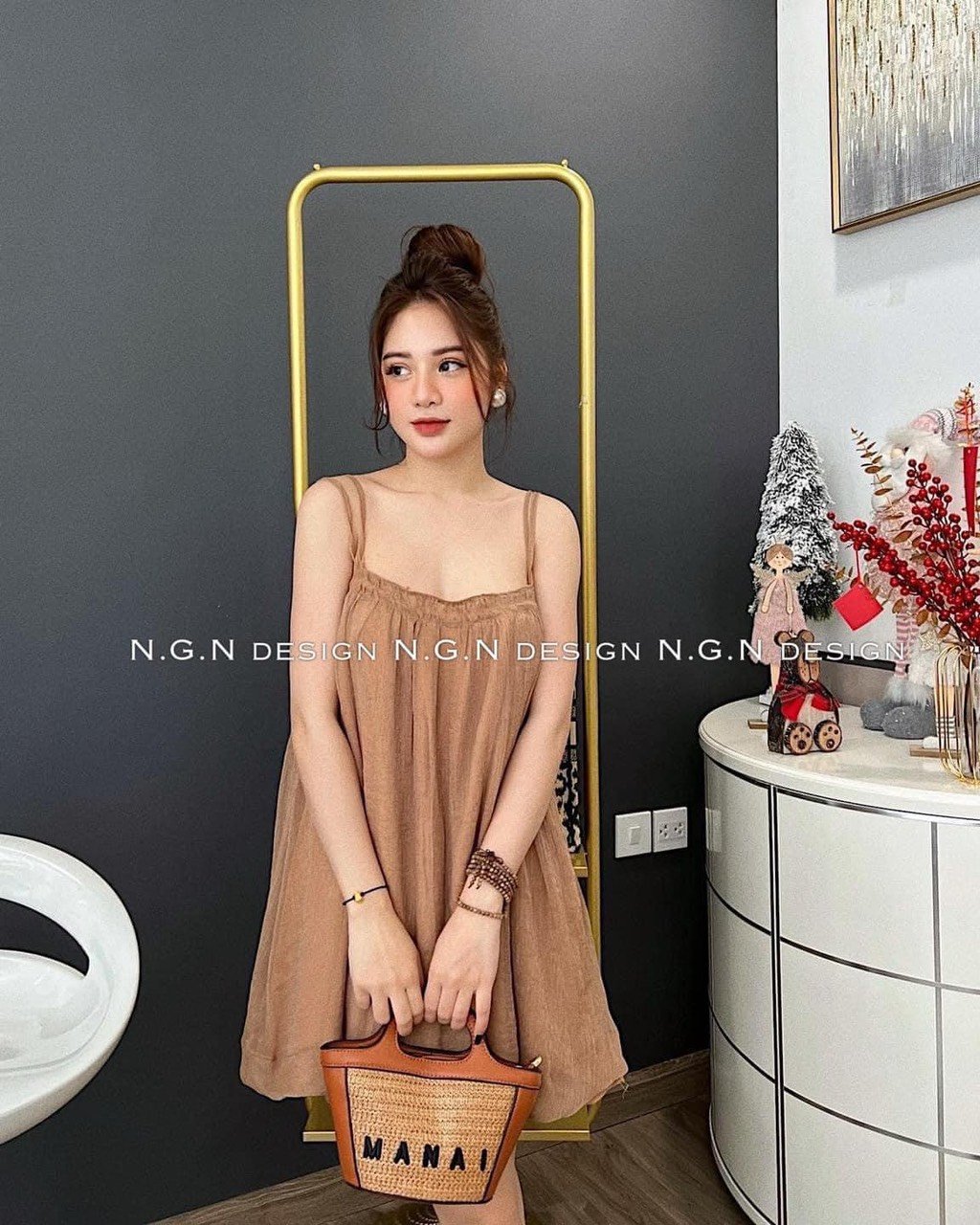 váy 2 dây nữ - chất đũi xinh xắn T50