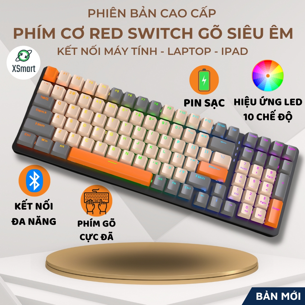 Bàn Phím Cơ Không Dây Bluetooth Nâng Cấp K6BT Led Đổi Màu, Pin Sạc Siêu Trâu, Tương Thích Mọi Thiết Bị