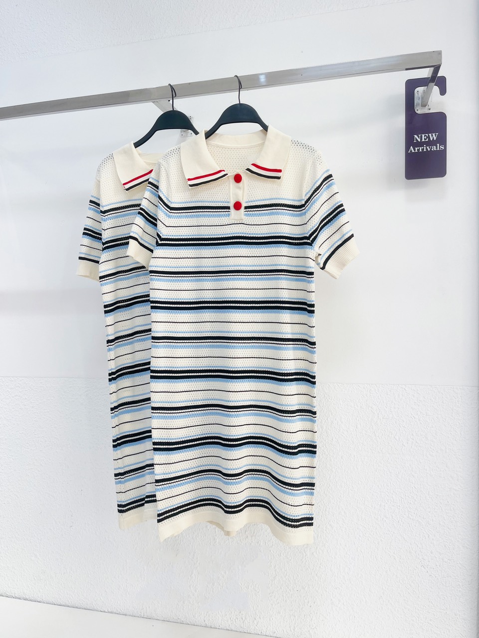 AfterBefore | Đầm Polo Dệt Kim Sọc Màu