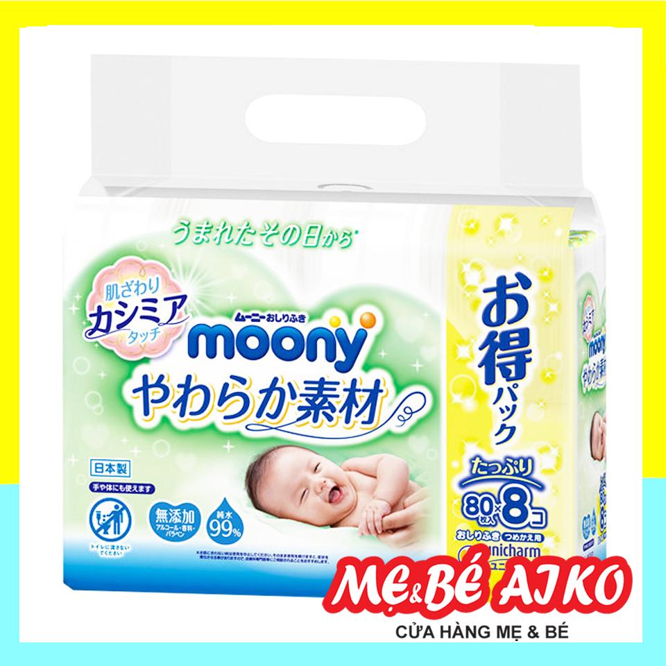 [COMBO 8 GÓI] KHĂN GIẤY ƯỚT MOONY 80 TỜ/GÓI NỘI ĐỊA NHẬT (8GÓI X 80TỜ/GÓI)