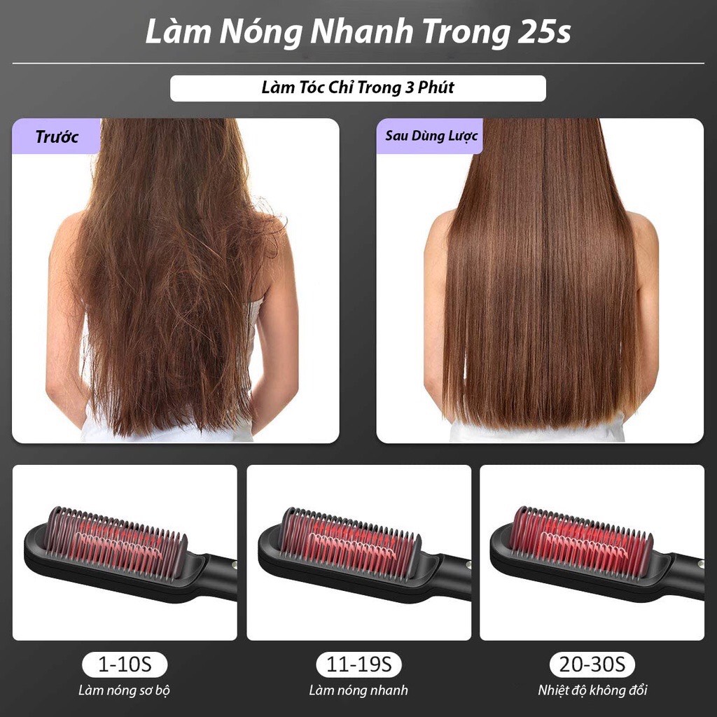Lược điện chải định hình tóc Straight làm thẳng tóc, uốn tóc nhanh chóng