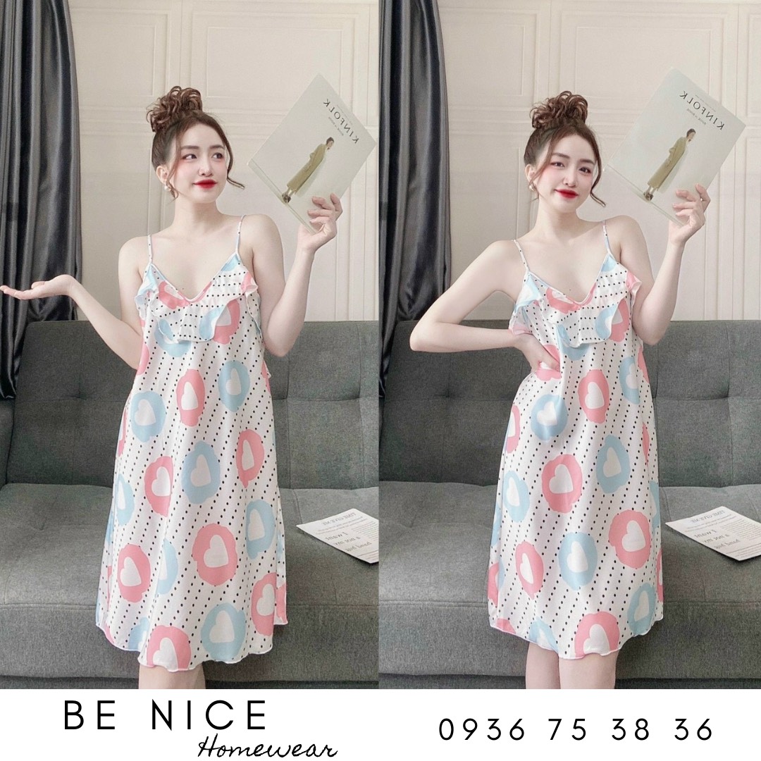 Váy lụa 2 dây mặc nhà cổ bèo xinh