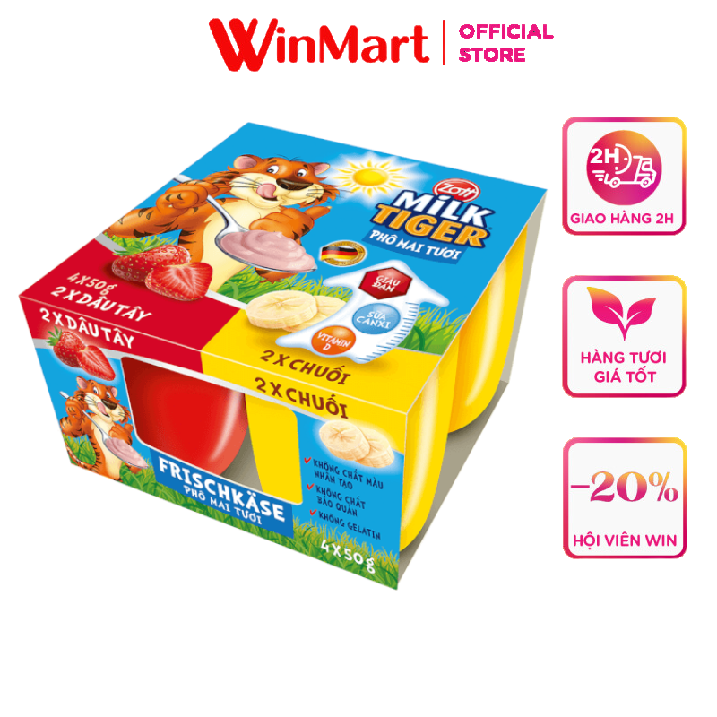 [Siêu thị WinMart] - ZOTT PM tươi Milk Tiger dâu chuối 50g*4