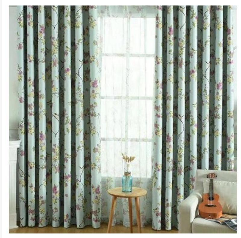 Rèm vải dày che nắng tốt hoa nền xanh 1m x 1.35m dài