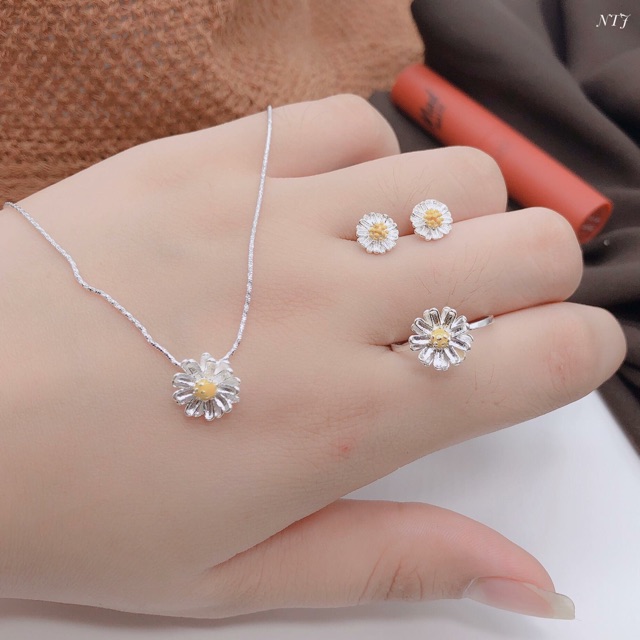Bộ trang sức cúc hoạ mi 3 món chuẩn bạc thật - THJ Cam kết bạc chuẩn, giá tốt kèm bảo hành
