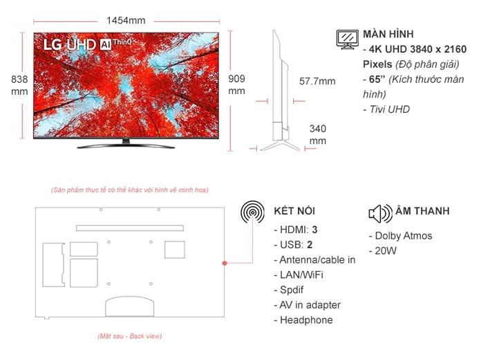 [TRẢ GÓP 0%] Smart Tivi LED LG 4K 65 inch 65UQ9100PSD (Giá áp dụng giao nội thành HN, HCM& các tỉnh liên hệ shop)