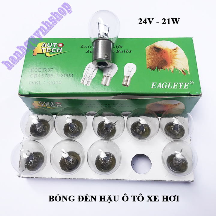 Hộp 10 Bóng Đèn Hậu, Đèn Lùi Ô Tô Chân Cài 1 Tóc 24V 21W