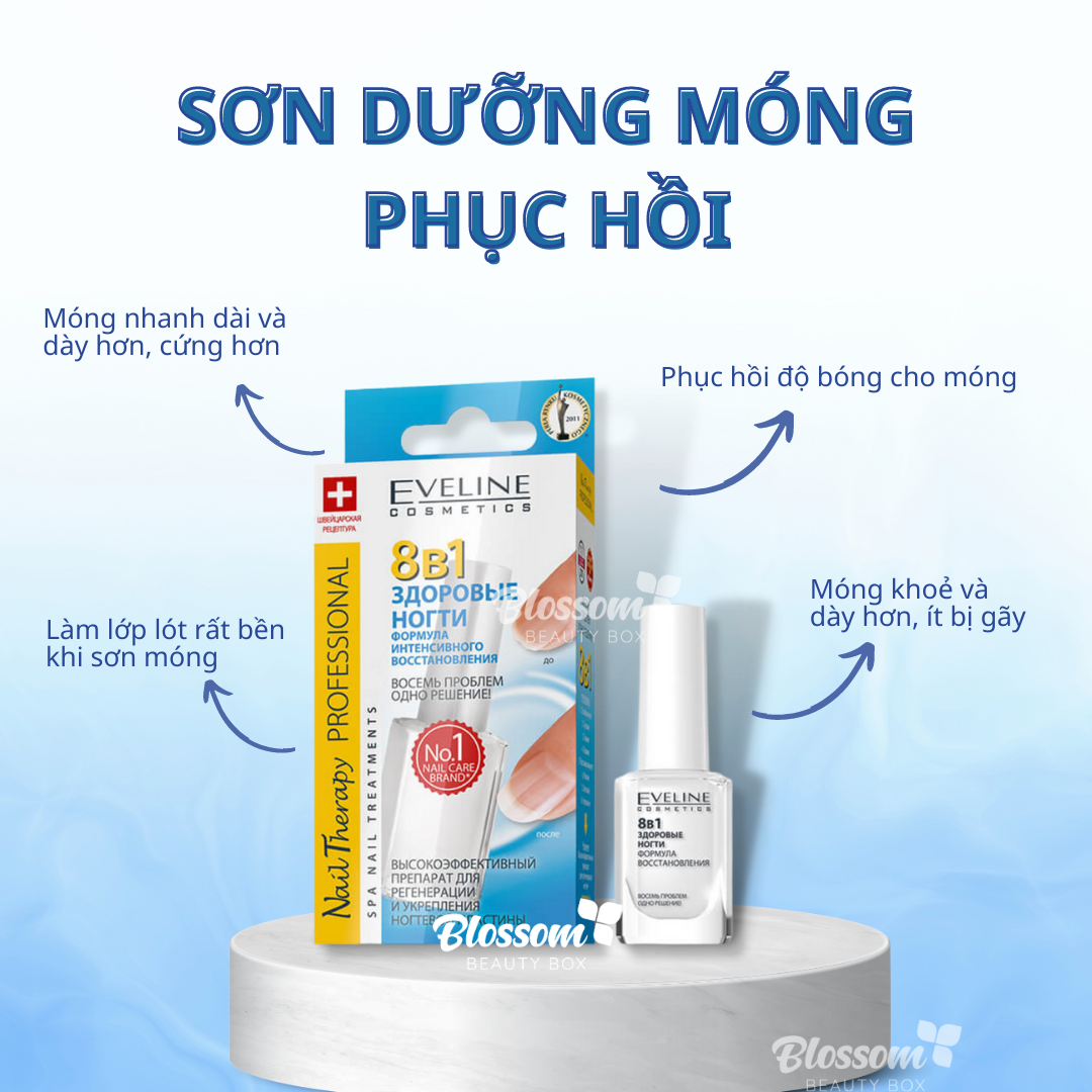 Sơn Dưỡng Móng Eveline 8b1 Total Action 12ml